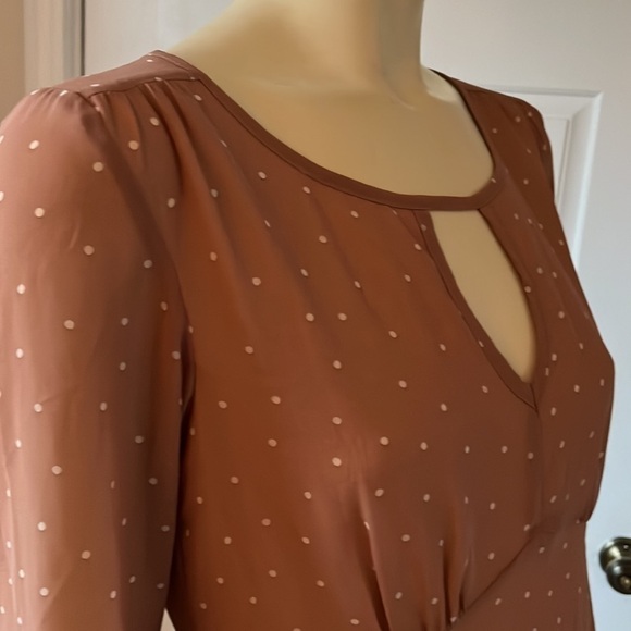 𝅺NWT Mismash Sheer Bubble Sleeves Taupe with Cream Polka Dots Dress M - Picture 6 of 12